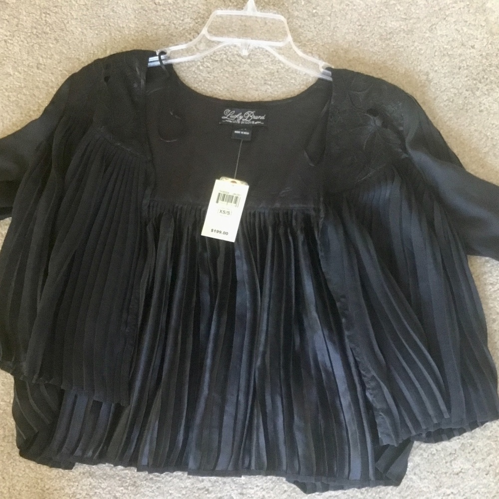 Lucky Brand Black Satin Cropped Sheath Jacket
